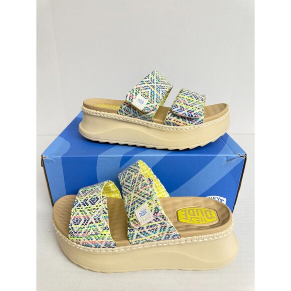 -1426 Hey Dude Delray Slide Blue/Multi=US 7 Womens - Picture 3 of 5